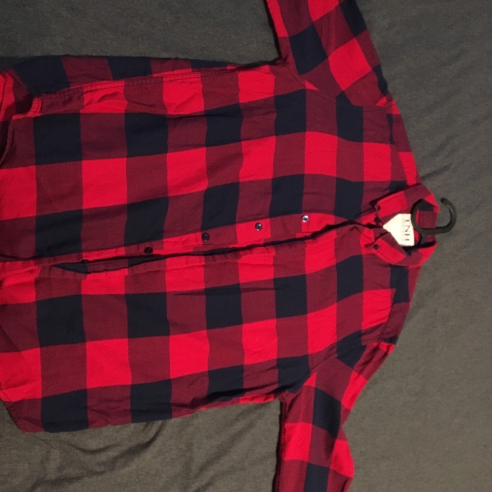 Red and navy blue lumberjack shirt